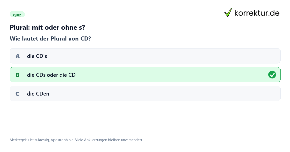 Quiz zum Plural und Genus bei Abkuerzungen mit Apostroph-Falle