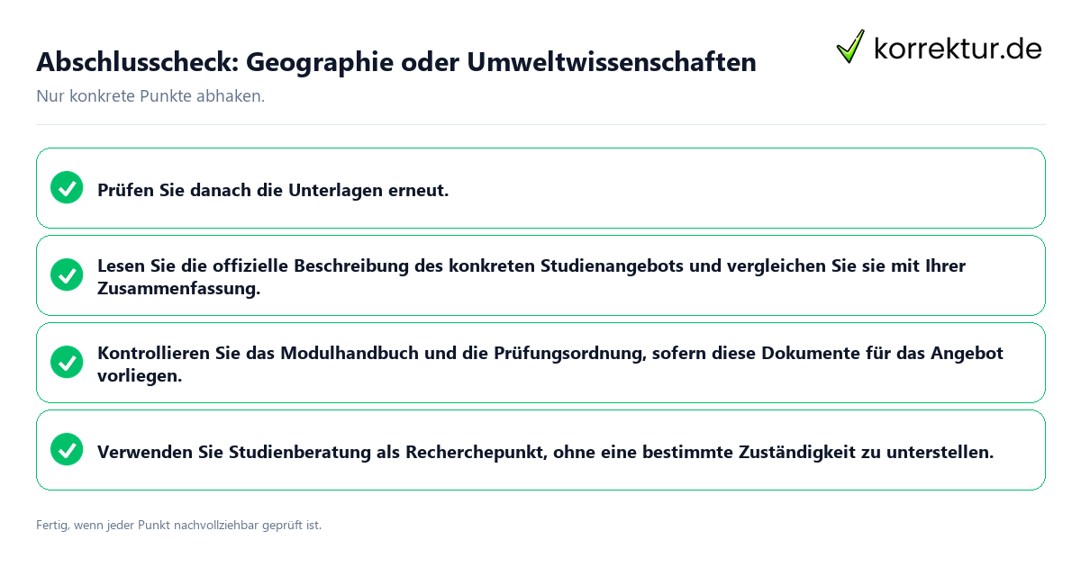 Konkreter Abschlusscheck zu Geographie oder Umweltwissenschaften
