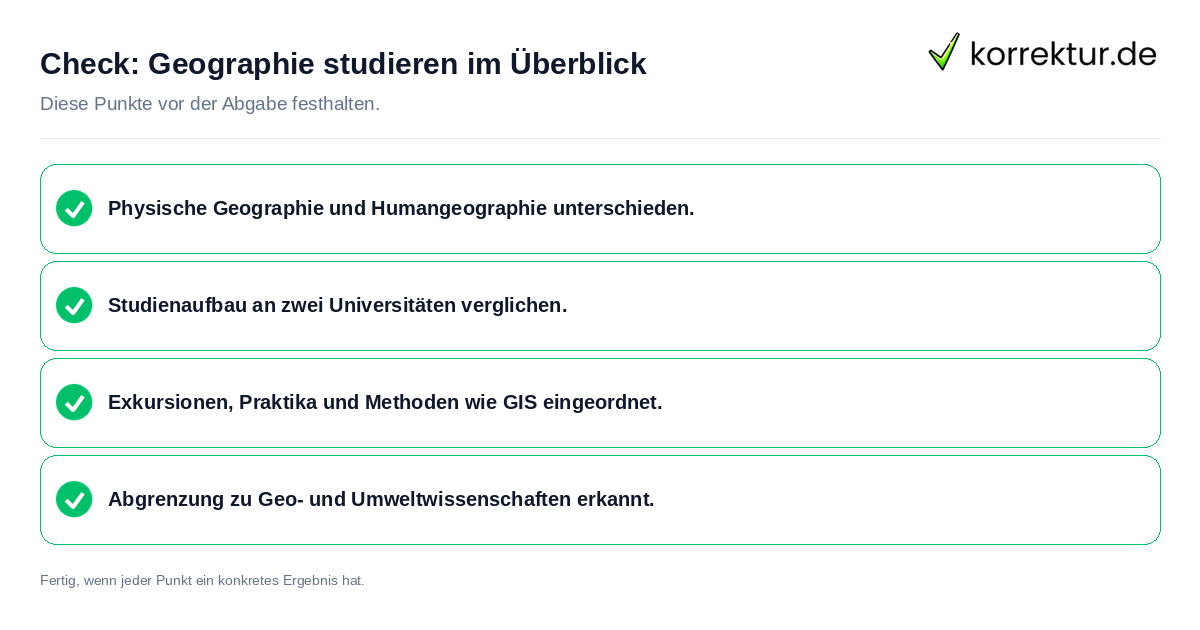 Check: Geographie studieren im Überblick Geographie studieren im Überblick: Prüfliste mit vier Punkten