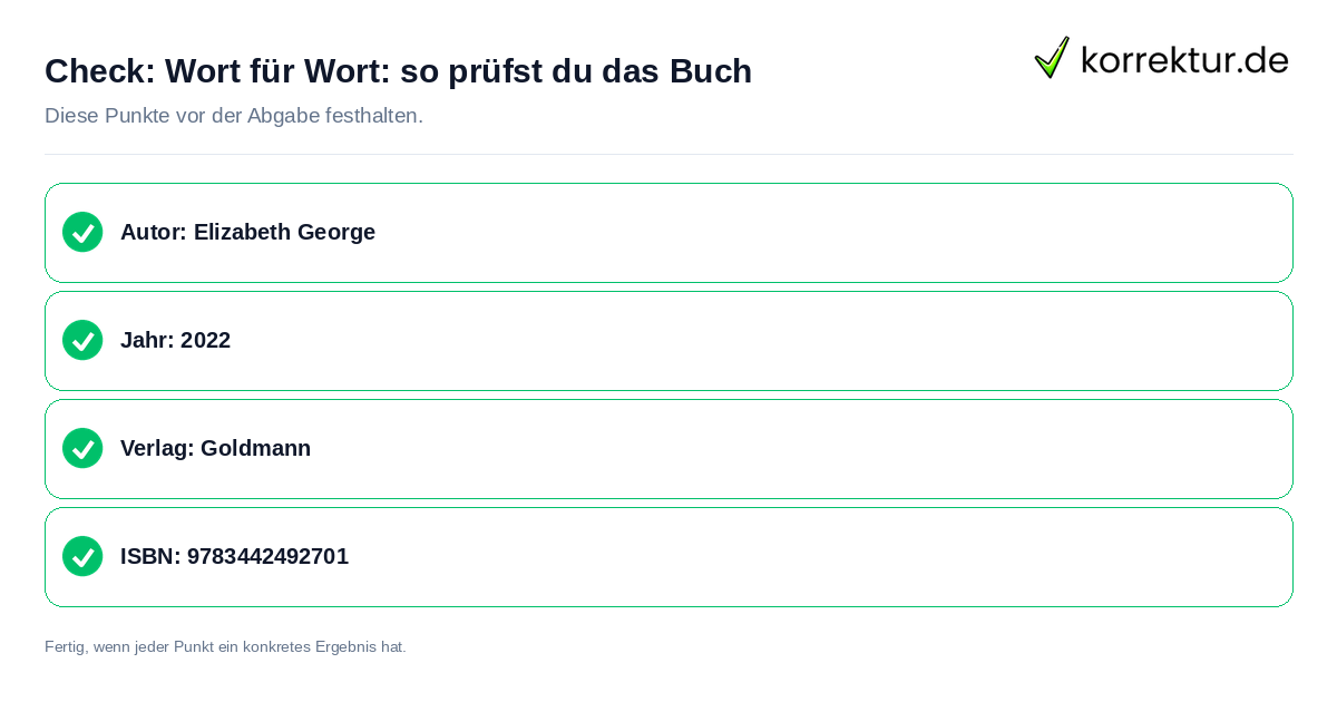 Wort für Wort: so prüfst du das Buch: Prüfliste mit vier Punkten