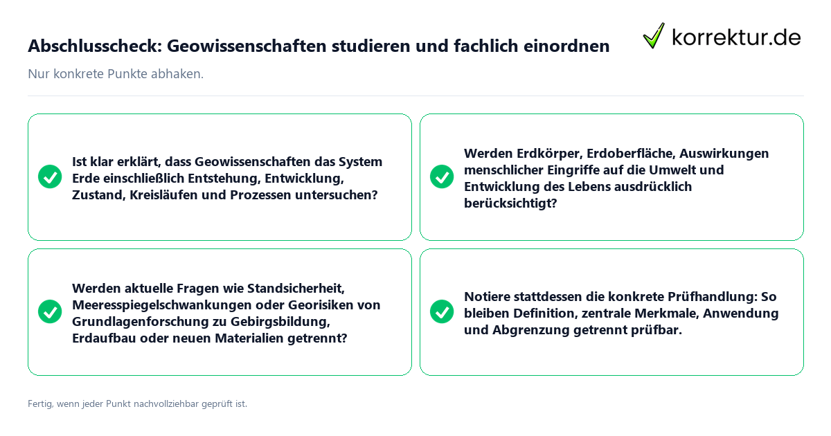 Konkreter Abschlusscheck zu Geowissenschaften studieren und fachlich einordnen