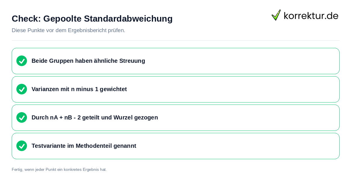 Gepoolte Standardabweichung: Prüfliste mit vier Punkten