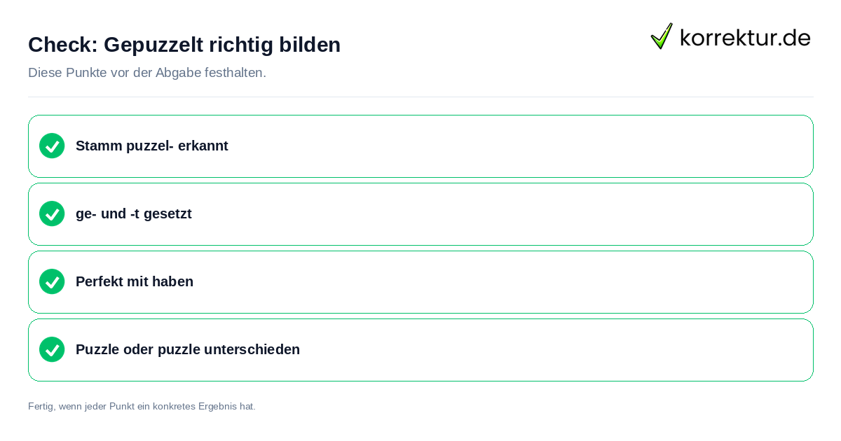 Gepuzzelt richtig bilden: Prüfliste mit vier Punkten