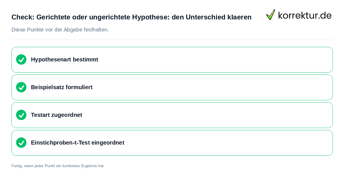 Gerichtete oder ungerichtete Hypothese: den Unterschied klären: Prüfliste mit vier Punkten