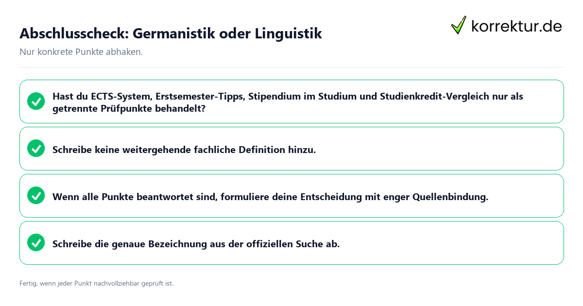 Abschlusscheck: Germanistik oder Linguistik Konkreter Abschlusscheck zu Germanistik oder Linguistik