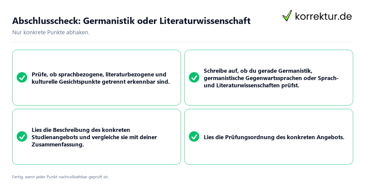Konkreter Abschlusscheck zu Germanistik oder Literaturwissenschaft