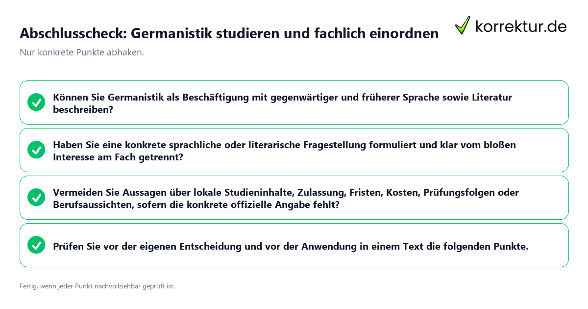 Konkreter Abschlusscheck zu Germanistik studieren und fachlich einordnen