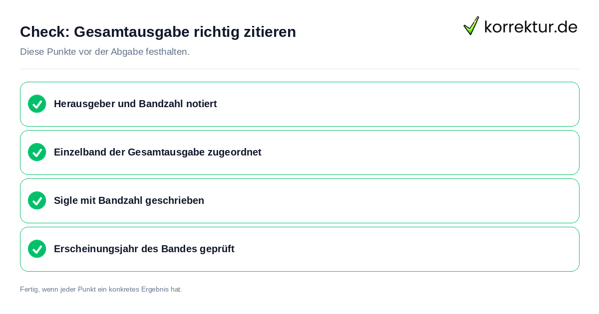 Gesamtausgabe richtig zitieren: Prüfliste mit vier Punkten