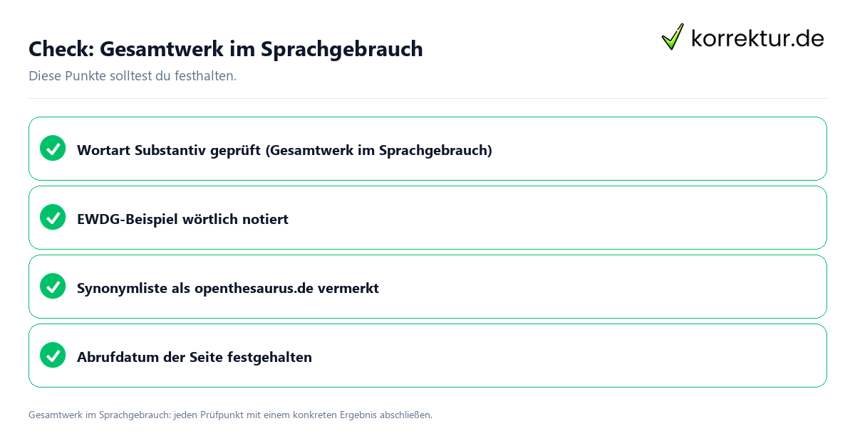 Gesamtwerk im Sprachgebrauch mit einer themenspezifischen Checkliste