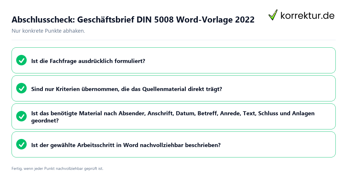 Konkreter Abschlusscheck zu Geschäftsbrief DIN 5008 Word-Vorlage 2022