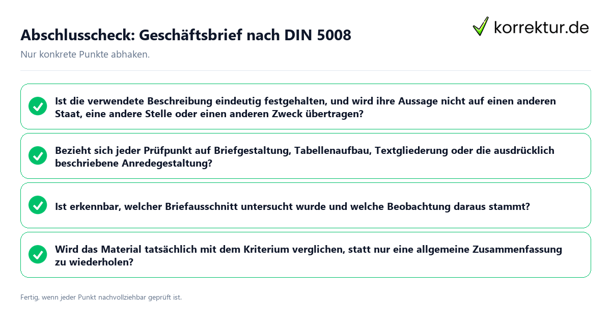 Konkreter Abschlusscheck zu Geschäftsbrief nach DIN 5008