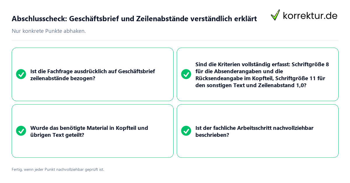 Konkreter Abschlusscheck zu Geschäftsbrief und Zeilenabstände verständlich erklärt