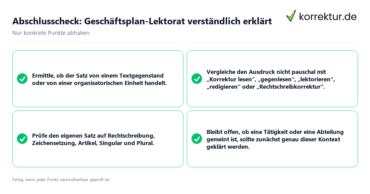 Konkreter Abschlusscheck zu Geschäftsplan-Lektorat verständlich erklärt