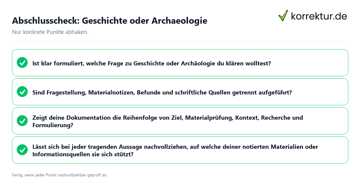 Konkreter Abschlusscheck zu Geschichte oder Archaeologie