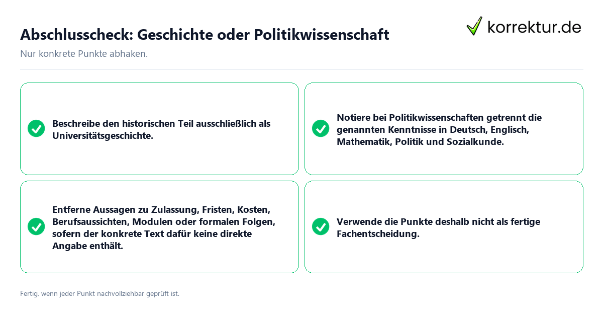 Abschlusscheck: Geschichte oder Politikwissenschaft Konkreter Abschlusscheck zu Geschichte oder Politikwissenschaft