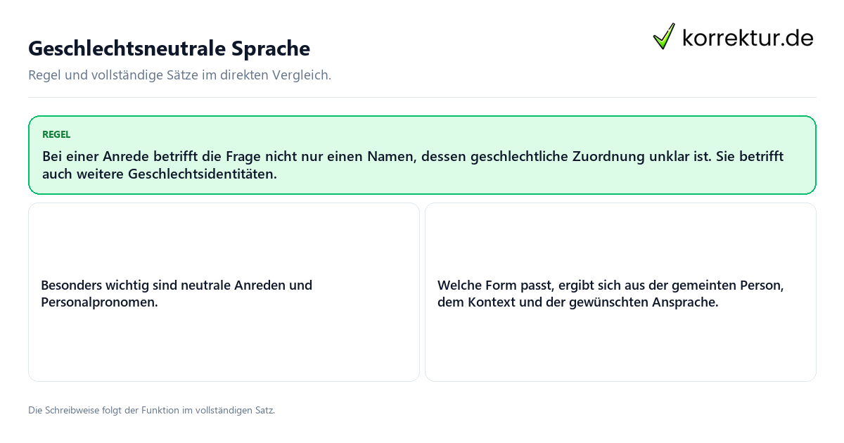 Konkrete Regel und vollständige Beispielsätze zu Geschlechtsneutrale Sprache