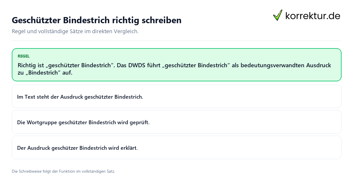 Konkrete Regel und vollständige Beispielsätze zu Geschützter Bindestrich richtig schreiben