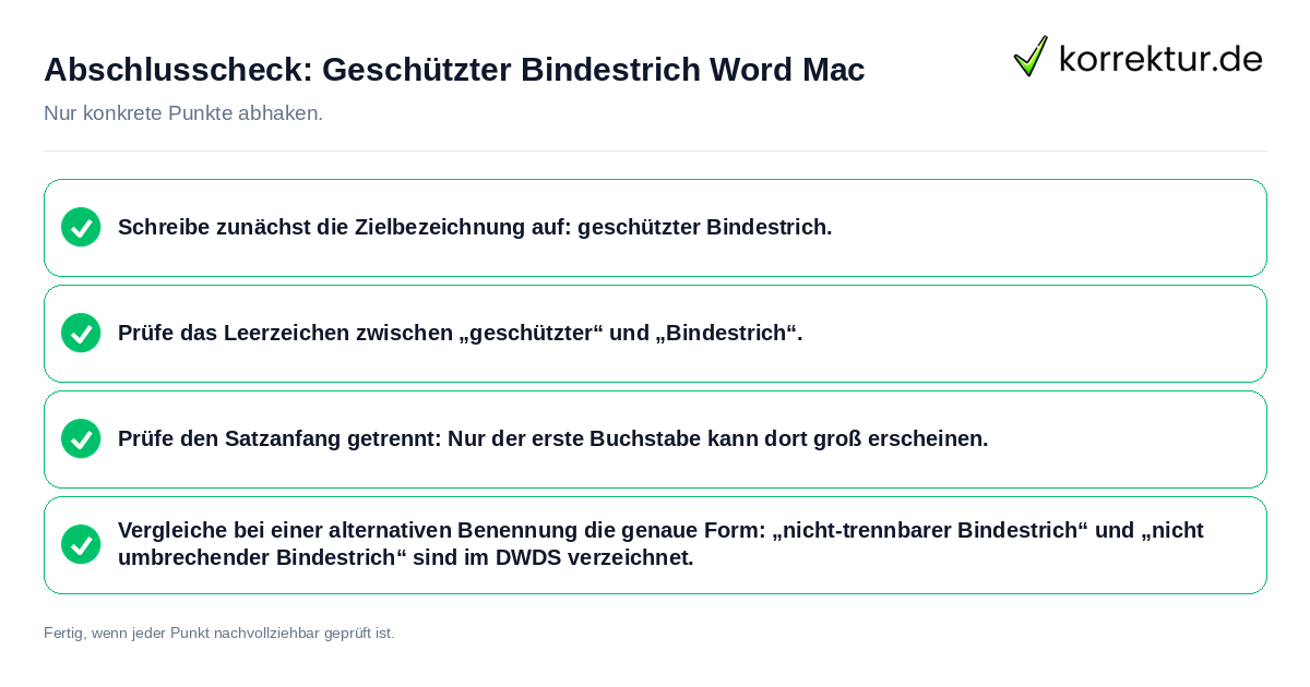 Abschlusscheck: Geschützter Bindestrich Word Mac Konkreter Abschlusscheck zu Geschützter Bindestrich Word Mac