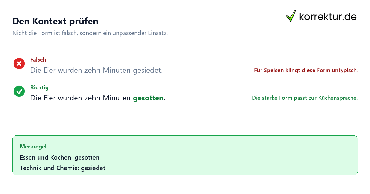 Beispiel zur richtigen Verwendung von gesotten oder gesiedet