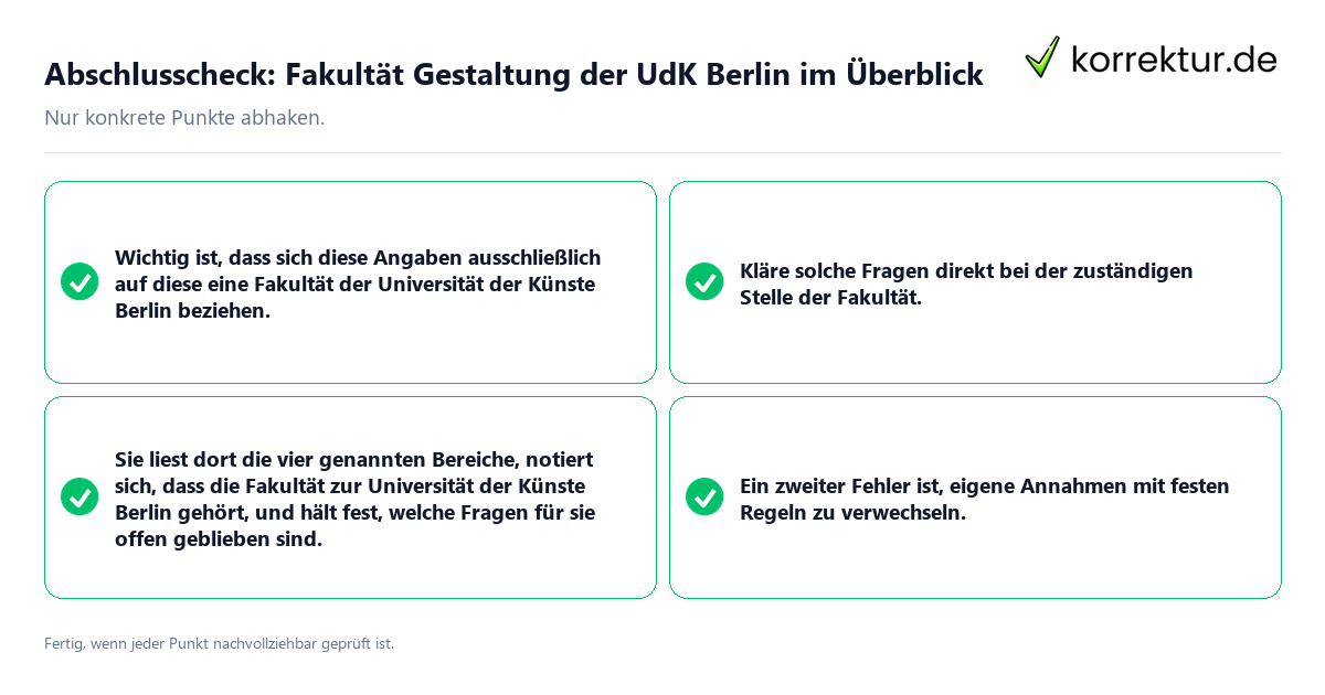 Konkreter Abschlusscheck zu Fakultät Gestaltung der UdK Berlin im Überblick