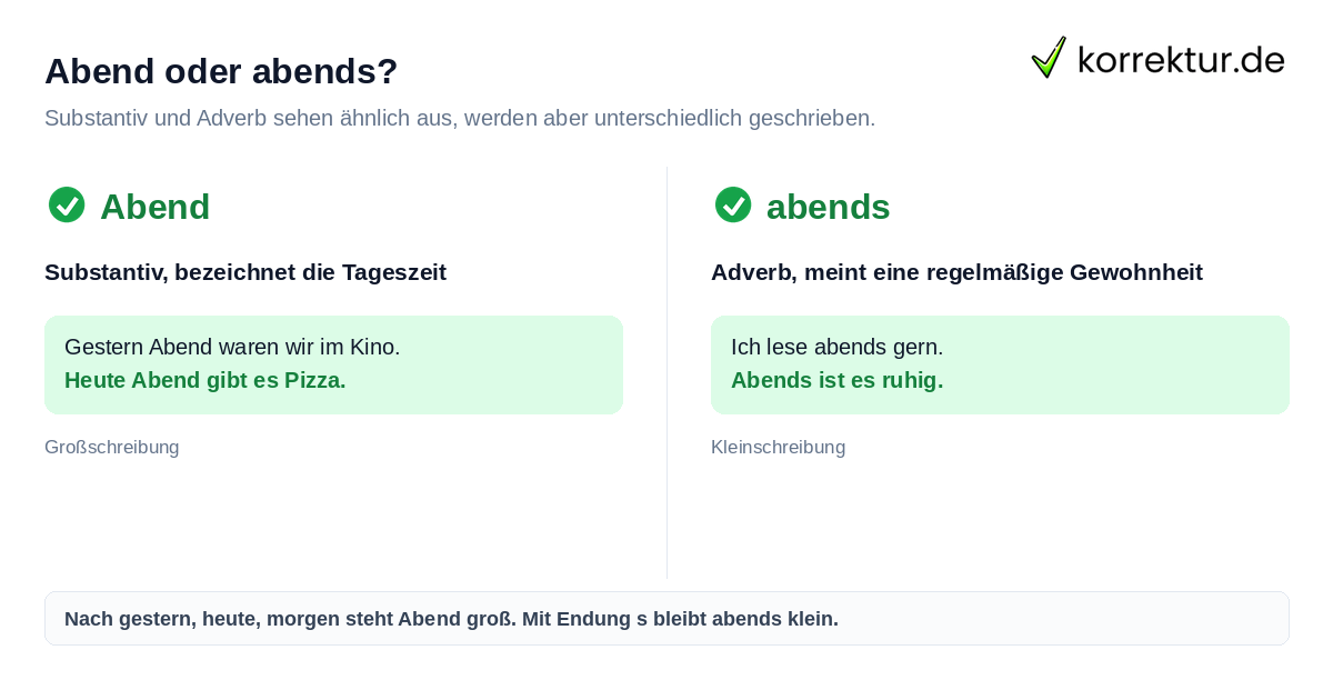 Abend oder abends? Gestern Abend groß oder klein: Substantiv Abend vs Adverb abends