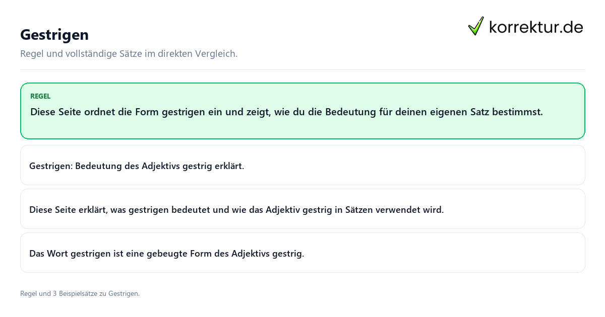 Gestrigen Konkrete Regel und vollständige Beispielsätze zu Gestrigen