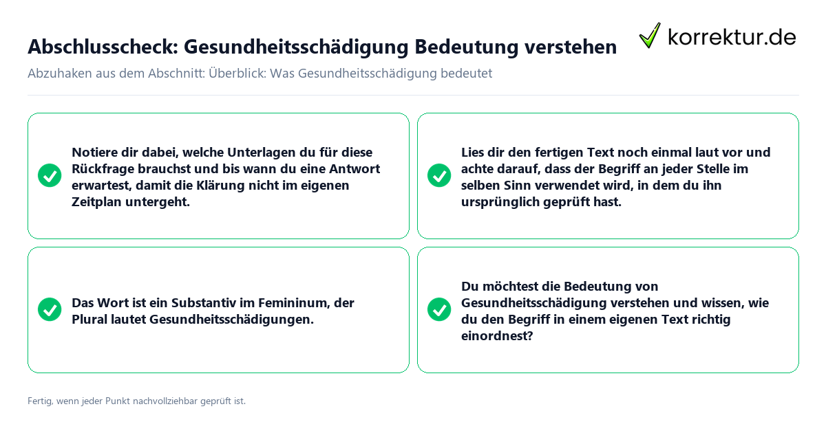 Abschlusscheck: Gesundheitsschädigung Bedeutung verstehen Konkreter Abschlusscheck zu Gesundheitsschädigung Bedeutung verstehen