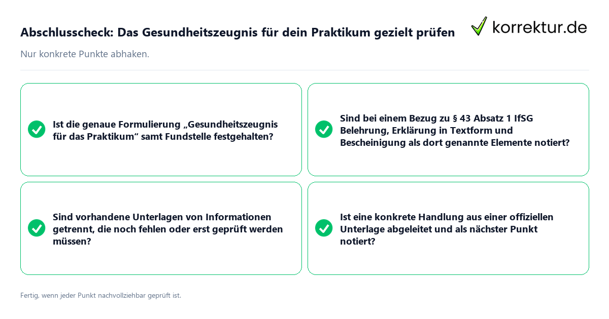 Konkreter Abschlusscheck zu Das Gesundheitszeugnis für dein Praktikum gezielt prüfen
