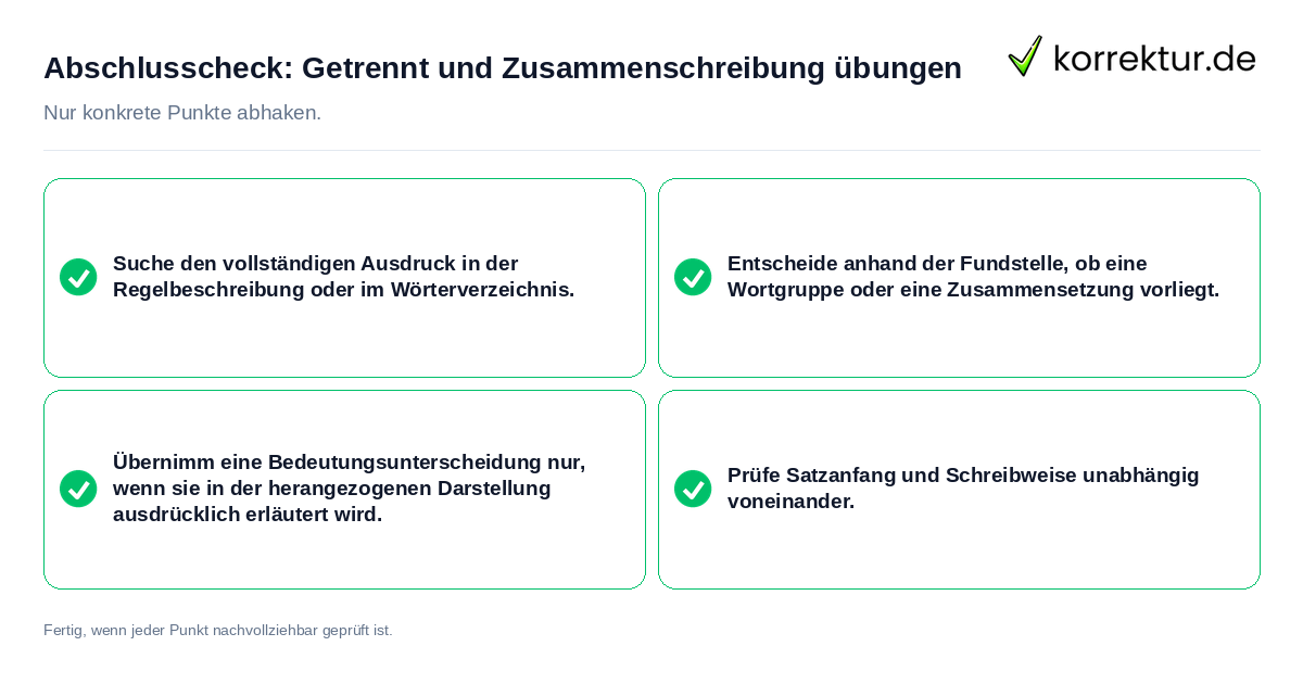 Abschlusscheck: Getrennt und Zusammenschreibung übungen Konkreter Abschlusscheck zu Getrennt und Zusammenschreibung übungen