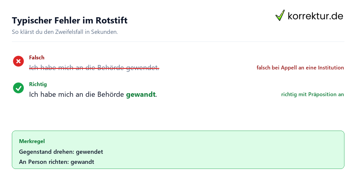 gewendet oder gewandt: typischer Fehler mit Korrektur
