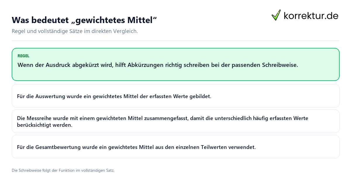 Was bedeutet „gewichtetes Mittel“ Konkrete Regel und vollständige Beispielsätze zu Was bedeutet „gewichtetes Mittel“