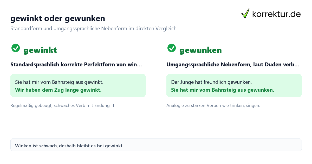 gewinkt oder gewunken gewinkt oder gewunken Vergleich der Perfektformen von winken