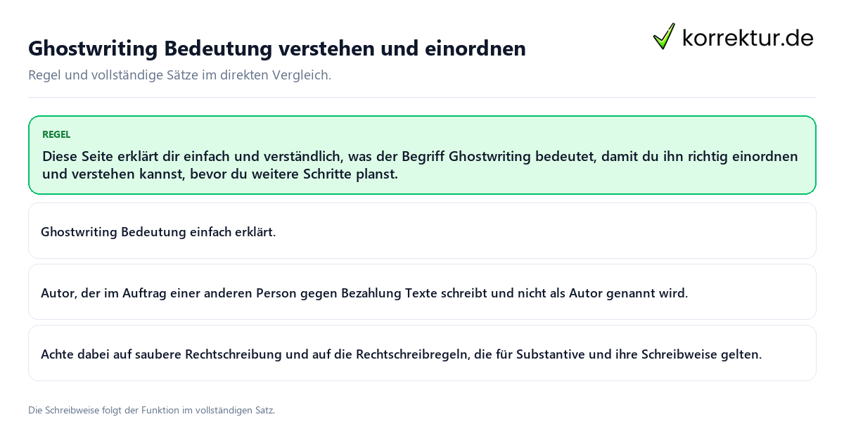 Ghostwriting Bedeutung verstehen und einordnen Konkrete Regel und vollständige Beispielsätze zu Ghostwriting Bedeutung verstehen und einordnen