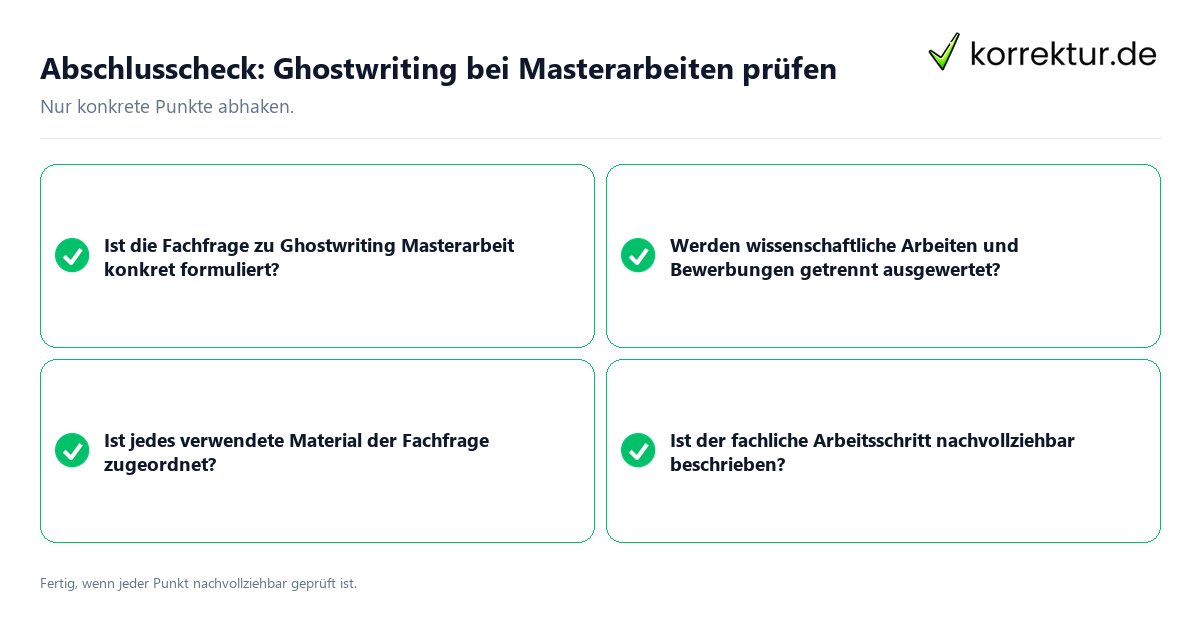 Abschlusscheck: Ghostwriting bei Masterarbeiten prüfen Konkreter Abschlusscheck zu Ghostwriting bei Masterarbeiten prüfen