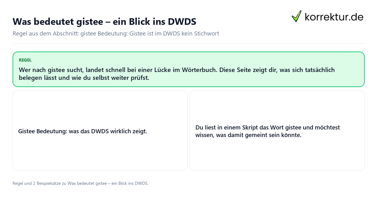 Konkrete Regel und vollständige Beispielsätze zu Was bedeutet gistee, ein Blick ins DWDS