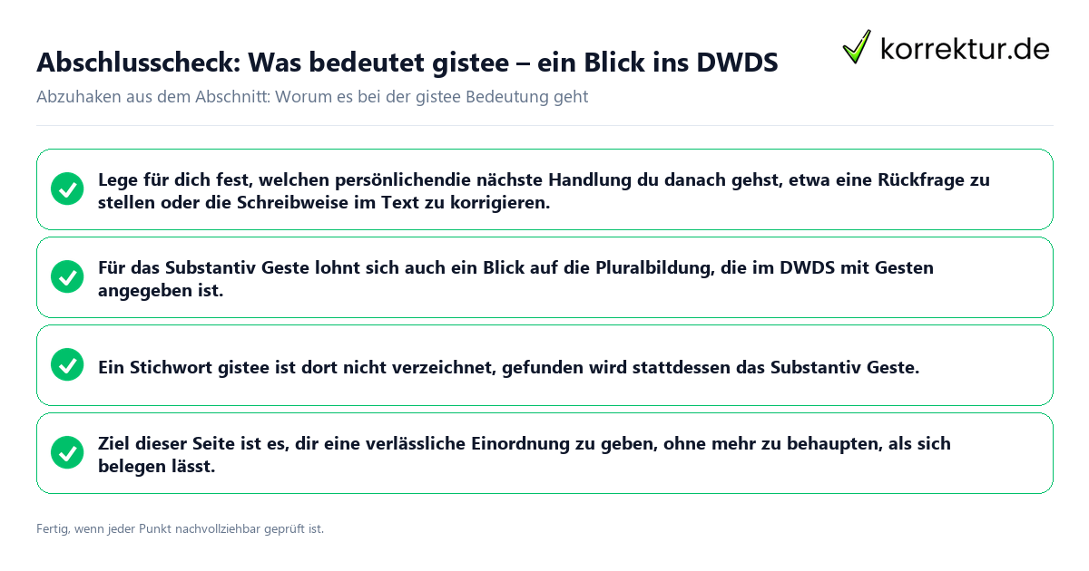 Konkreter Abschlusscheck zu Was bedeutet gistee, ein Blick ins DWDS