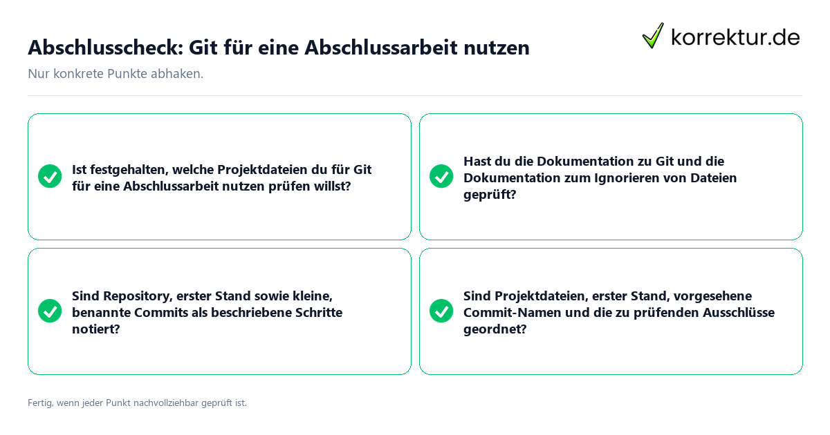 Konkreter Abschlusscheck zu Git für eine Abschlussarbeit nutzen