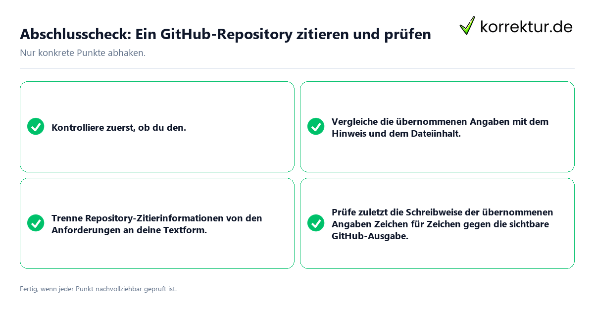 Konkreter Abschlusscheck zu Ein GitHub-Repository zitieren und prüfen
