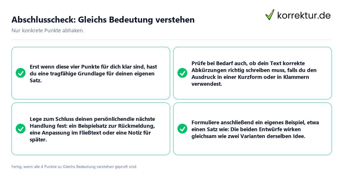 Konkreter Abschlusscheck zu Gleichs Bedeutung verstehen