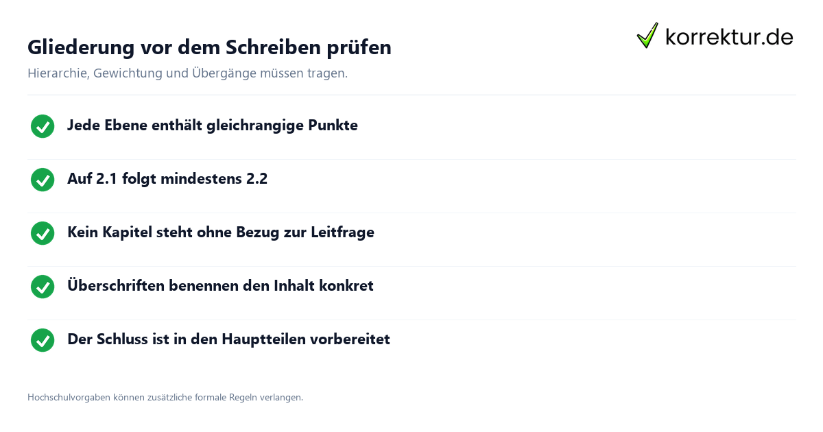 Gliederung prüfen: Checkliste für klare Struktur