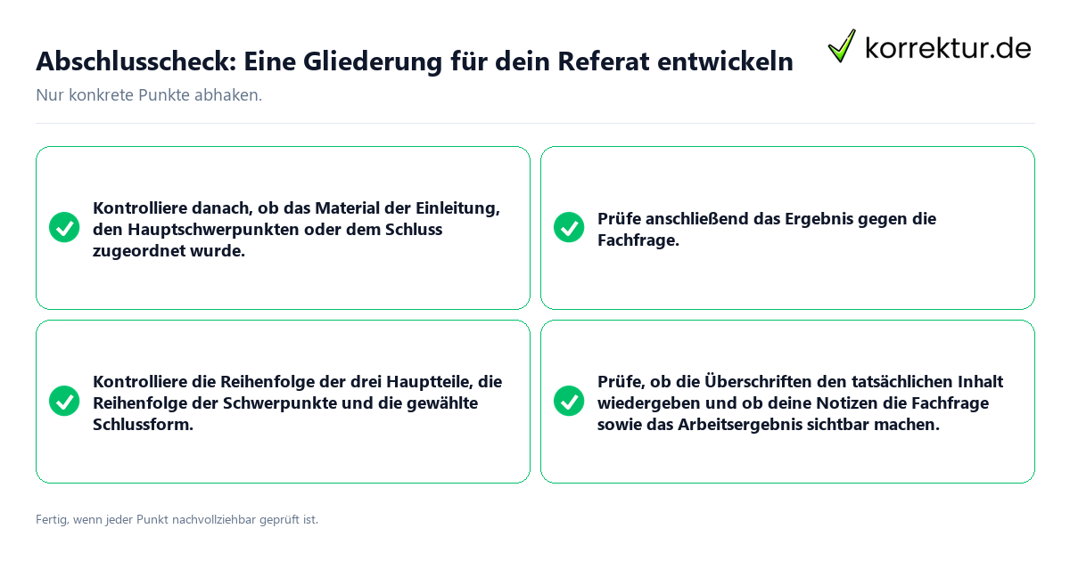 Konkreter Abschlusscheck zu Eine Gliederung für dein Referat entwickeln