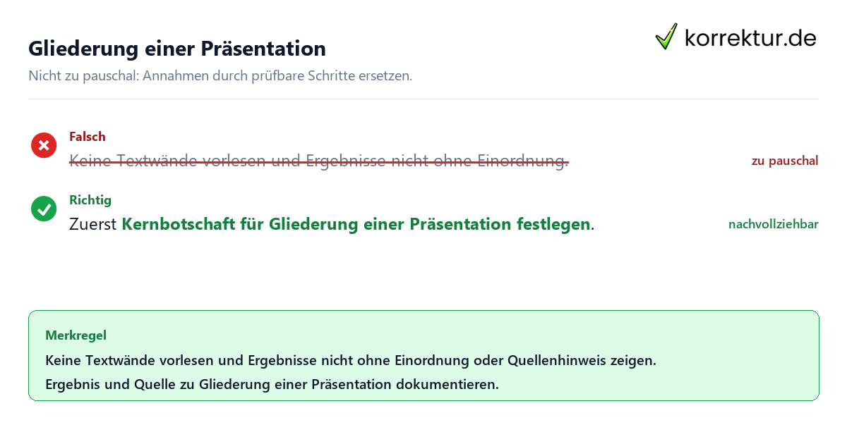 Ungeeignete und belastbare Vorgehensweise bei Gliederung einer Präsentation