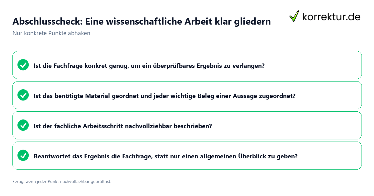 Abschlusscheck: Eine wissenschaftliche Arbeit klar gliedern Konkreter Abschlusscheck zu Eine wissenschaftliche Arbeit klar gliedern