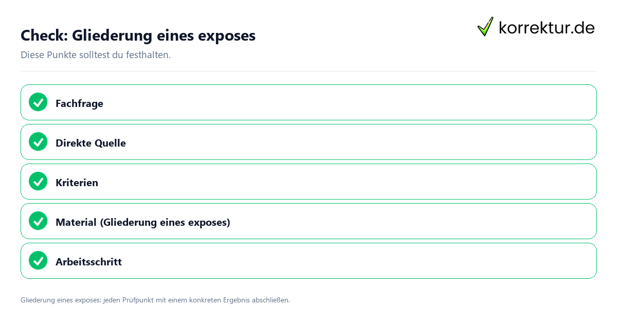 Check: Gliederung eines exposes Gliederung eines exposes mit einer themenspezifischen Checkliste