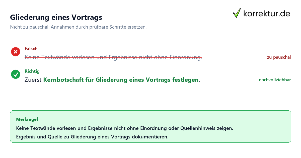Ungeeignete und belastbare Vorgehensweise bei Gliederung eines Vortrags