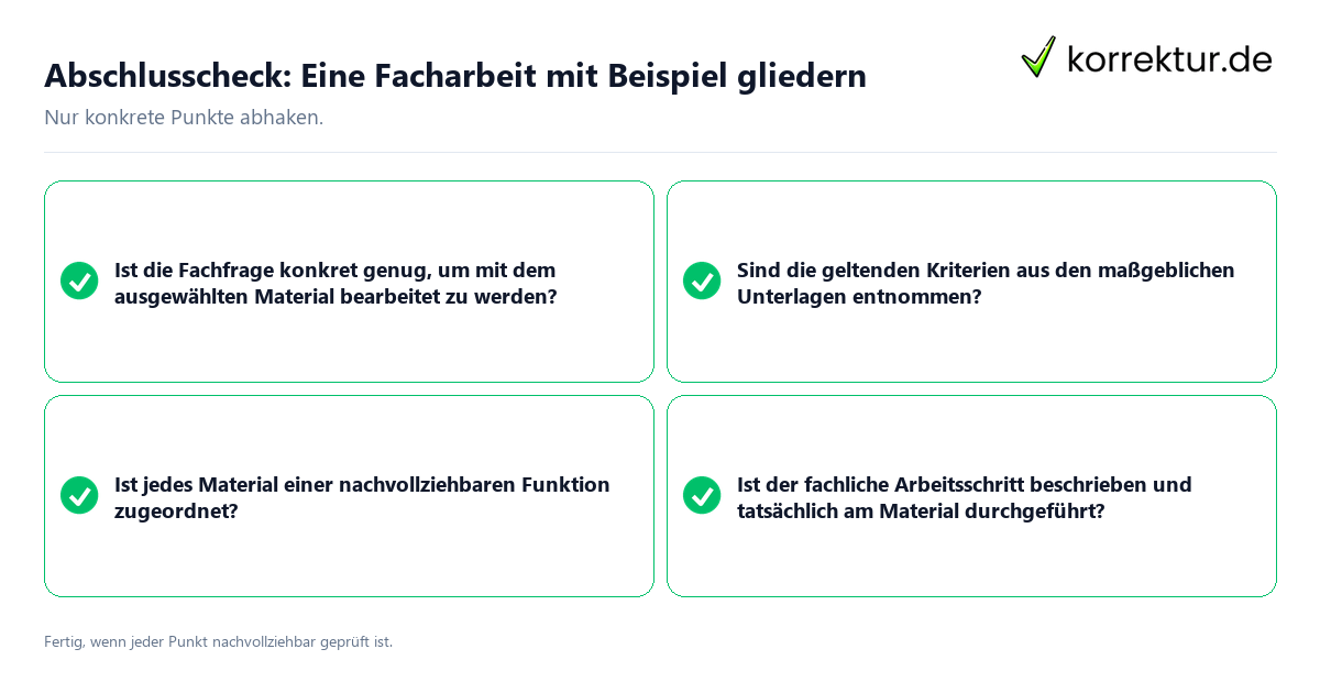 Konkreter Abschlusscheck zu Eine Facharbeit mit Beispiel gliedern