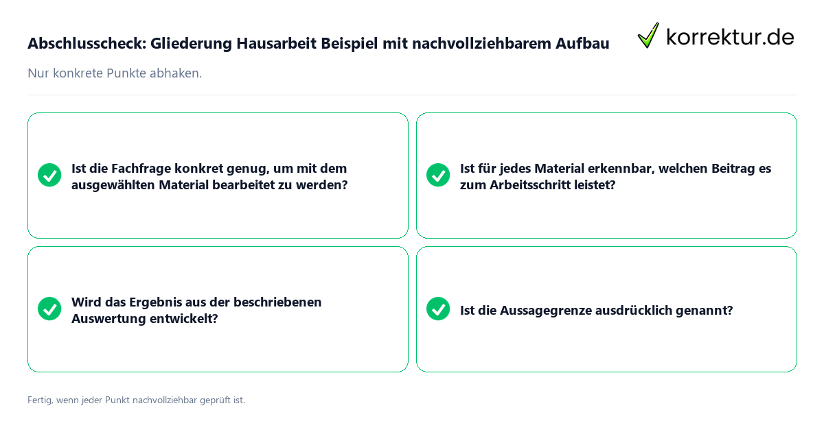 Abschlusscheck: Gliederung Hausarbeit Beispiel mit nachvollziehbarem Aufbau Konkreter Abschlusscheck zu Gliederung Hausarbeit Beispiel mit nachvollziehbarem Aufbau