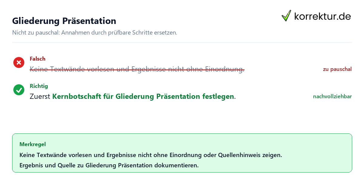 Ungeeignete und belastbare Vorgehensweise bei Gliederung Präsentation