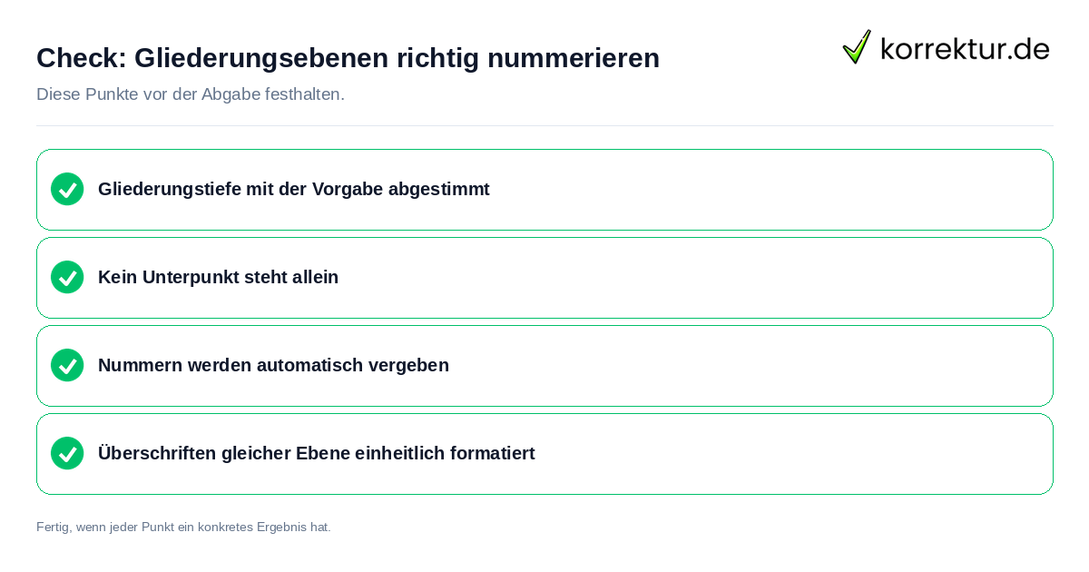 Gliederungsebenen richtig nummerieren: Prüfliste mit vier Punkten