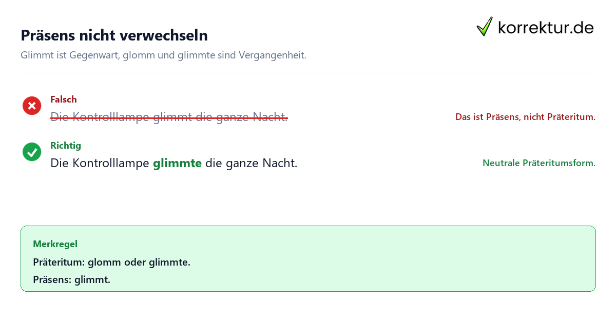 Glomm oder glimmte richtig verwenden: Präsens und Präteritum
